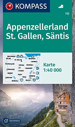KOMPASS Wanderkarte 112 Appenzellerland, St. Gallen, Säntis 1:40.000: mit markierten Wanderwegen, Hütten, Radrouten von Kompass Verlag